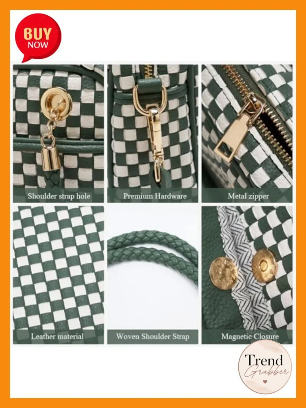 Woven Vegan Leather Crossbody Camera Bag with Braided Handle